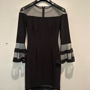 Elegant Black Long Sleeve Dress with Sheer Details